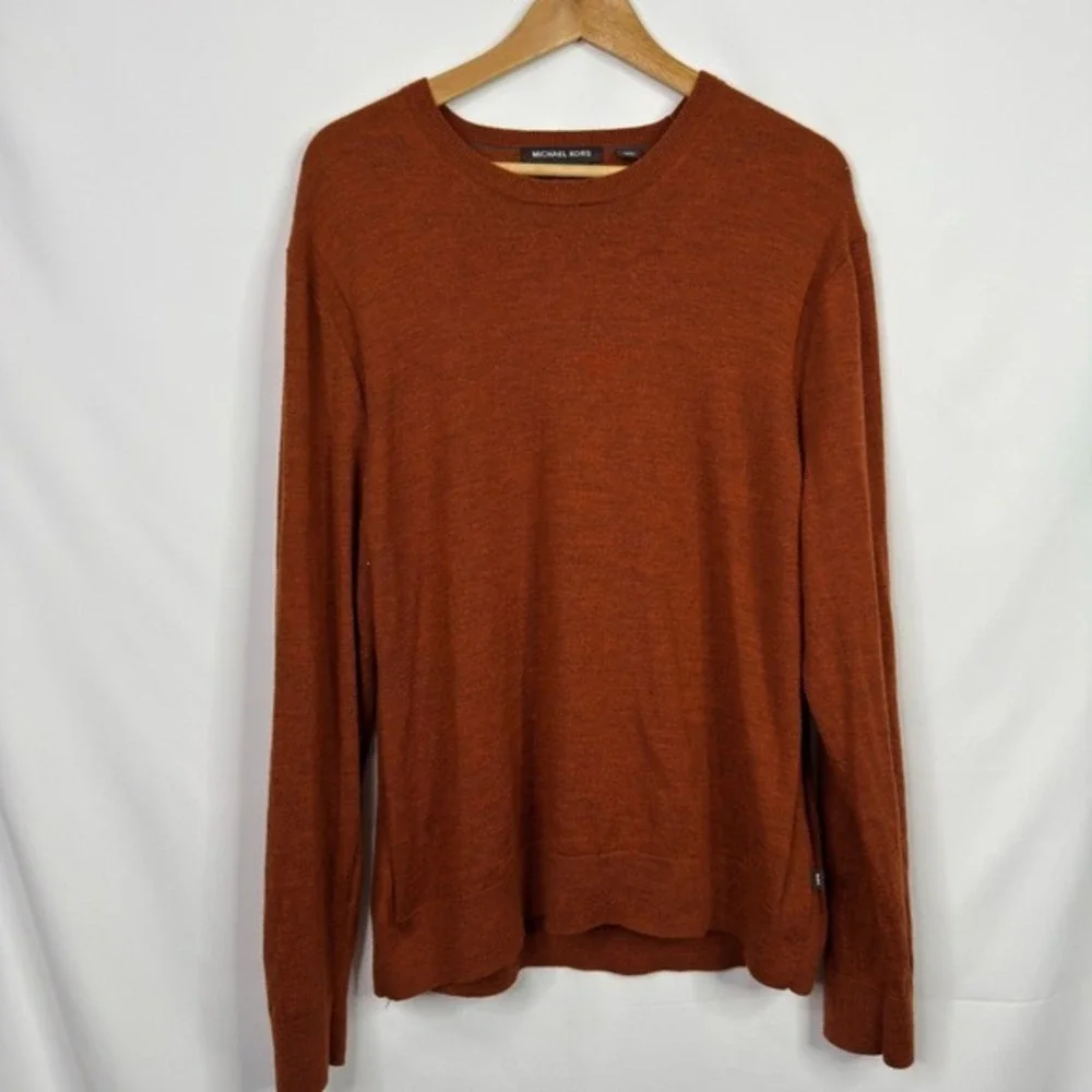 Michael Kors Men's Extra Fine Merino Wool Crew Neck Sweater Burnt‎ Orange XXL